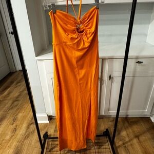 Susana Monaco Orange Halter Maxi with Front Ring